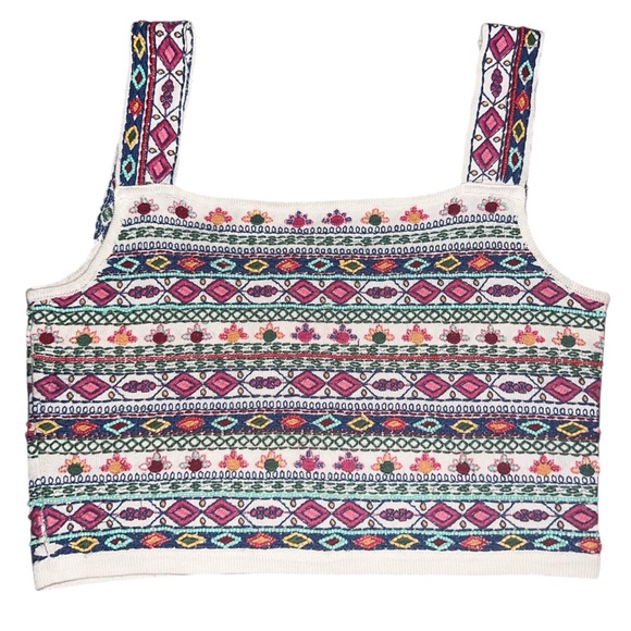 Zara Beaded Square Neck Crop Tank Top S - Picture 2 of 5